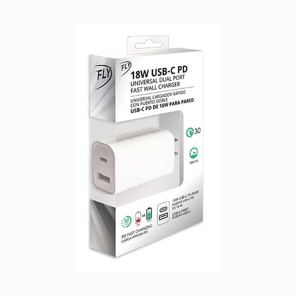 18W WALL CHARGER WITH 2 PORTS- USB-C PD & QC3 FAST CHARGING PORTS (12 Pack)  - NRS Marketplace