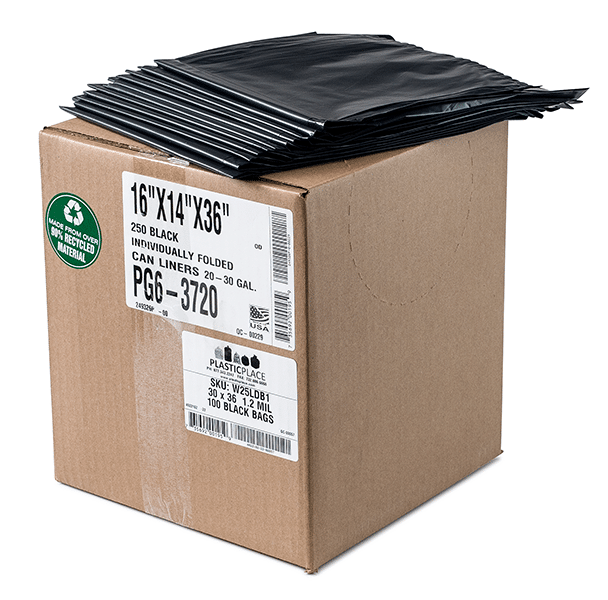 Plasticplace 20-30 Gallon Trash Bags - Black, Case of 100 Garbage Bags