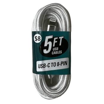 5FT BRAIDED C TO 8 PIN DATA CABLE - BULK