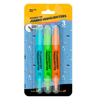 Fluorescent Highlighters, jumbo, double tip: chisel & bullet, 3 pk., asst. colors