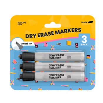 Dry Erase Markers, Chisel Tip. Black Ink. 3 Pk.