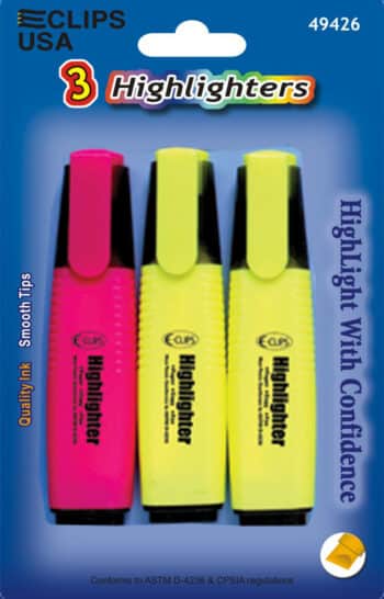 Jumbo Highlighters/Blistered, Yellow, Orange, Pink, 3 Pk.