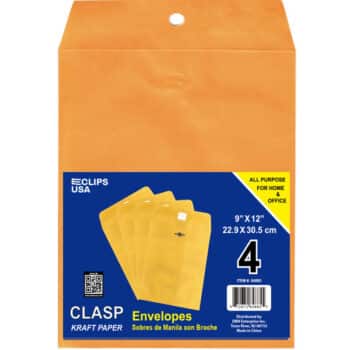 Clasp Envelopes, 9x12, 4 Pk.