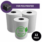 Pack of 12 POS Printer Receipt Paper Rolls PHENOL FREE (BPA & BPS Free)