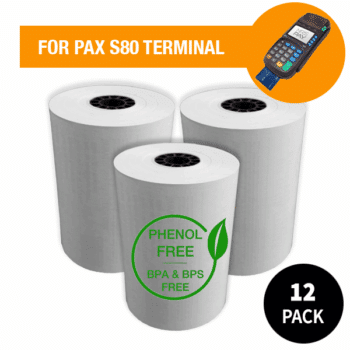 Pack of 12 PAX S80 Printer Paper Rolls PHENOL FREE (BPA & BPS Free)