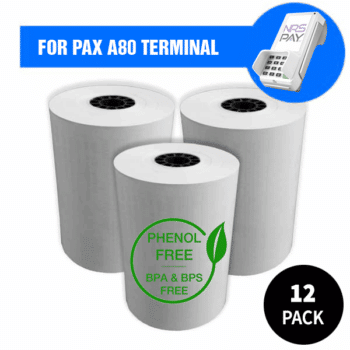 Pack of 12 PAX A80 Printer Paper Rolls PHENOL FREE (BPA & BPS Free)